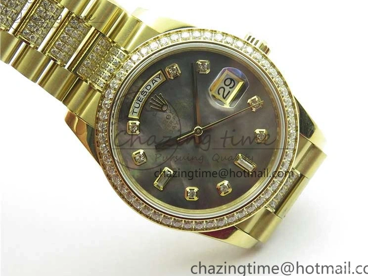 0503 Day-Date 36mm 128235 YG Crystal BP Best Edition Gray MOP Crystal Marker Dial on YG President Bracelet A MultiPurpose 2675